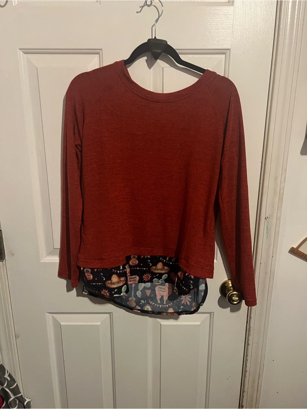 Women's Rust Layered Hem Long-Sleeve Blouse
